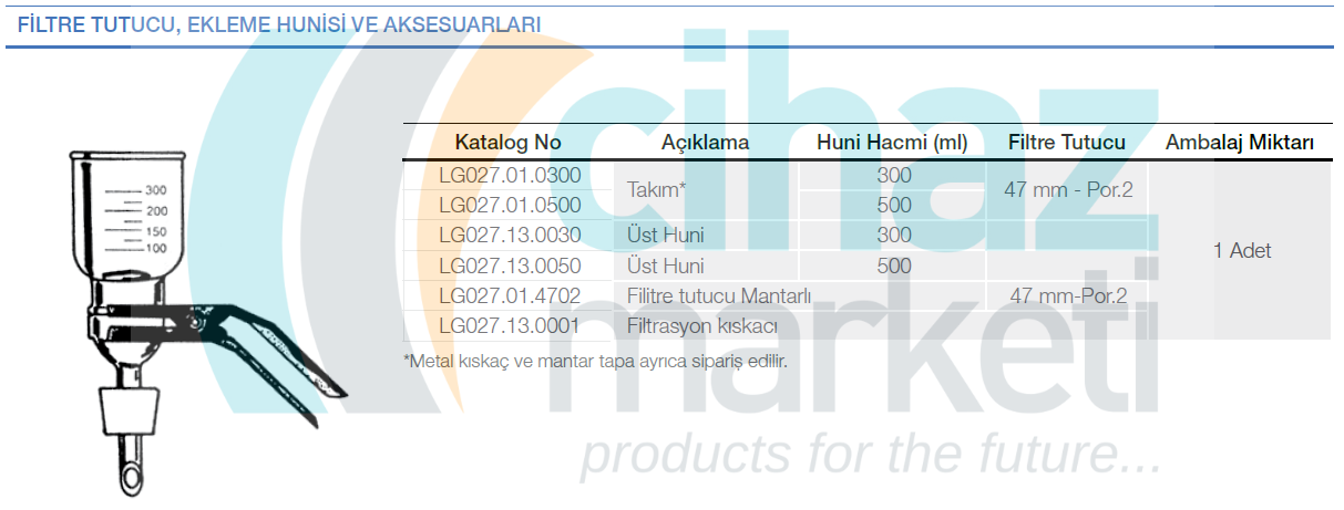 Filtre Tutucu, Ekleme Hunisi ve Aksesuarları, Takım