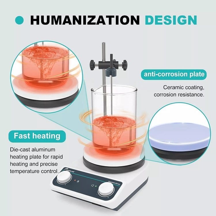 JOANLAB HS5 analog ısıtıcılı karıştırıcı set – destek çubuğu ve kelepçeli