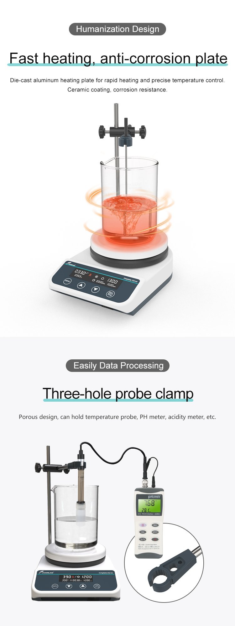 JoanLab HS5Pro dijital manyetik karıştırıcı seramik tabla ve sıcaklık probu