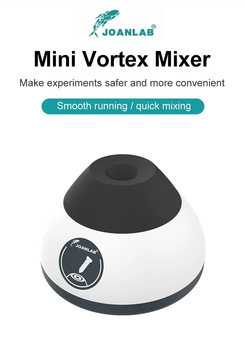 JoanLab VM-200 mini vorteks karıştırıcı, hafif basınçla çalışan kompakt laboratuvar cihazı.