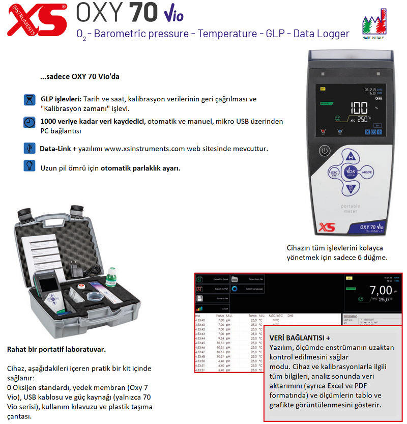 XS Instruments Oxy 70 Vio Portatif Çözünmüş Oksijen Ölçer 