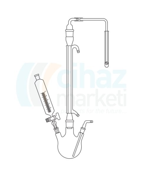 Çalışkan Cam Teknik LG028.05.0500 Sülfürdioksit Tayin Düzeneği Balon 500 ml, Soğutucu düz 30 cm, Damlatma hunisi 100 ml, Çıkış borulu kapak NS: 29/32, Gaz borusu NS: 19/26
