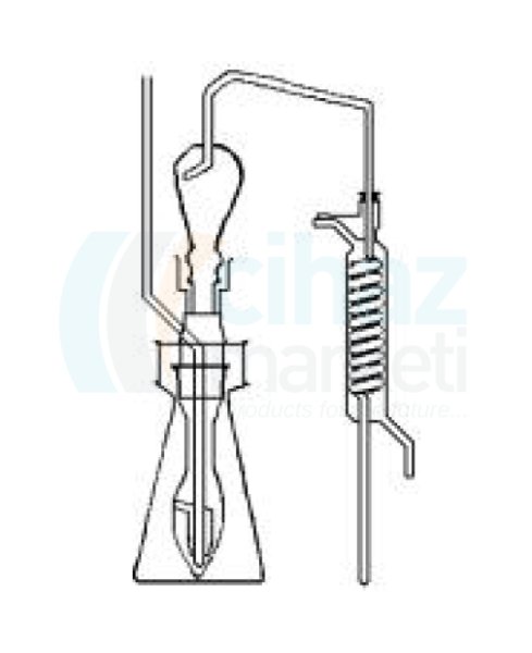 Çalışkan Cam Teknik LG028.12.0500 Uçar Asit Tayin Düzeneği Erlen 500 ml NS: 45/40, Soğucu spiralli 30 cm, Sıçratma tutuculu köprü NS: 29/32