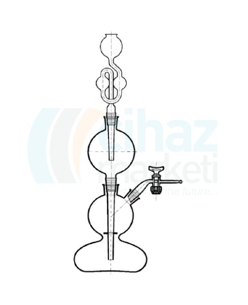 Çalışkan Cam Teknik LG028.14.1000 Kip Cihazı 1000 ml Balon Hacmi, Balon NS: 34/35, Musluk NS: 29/32