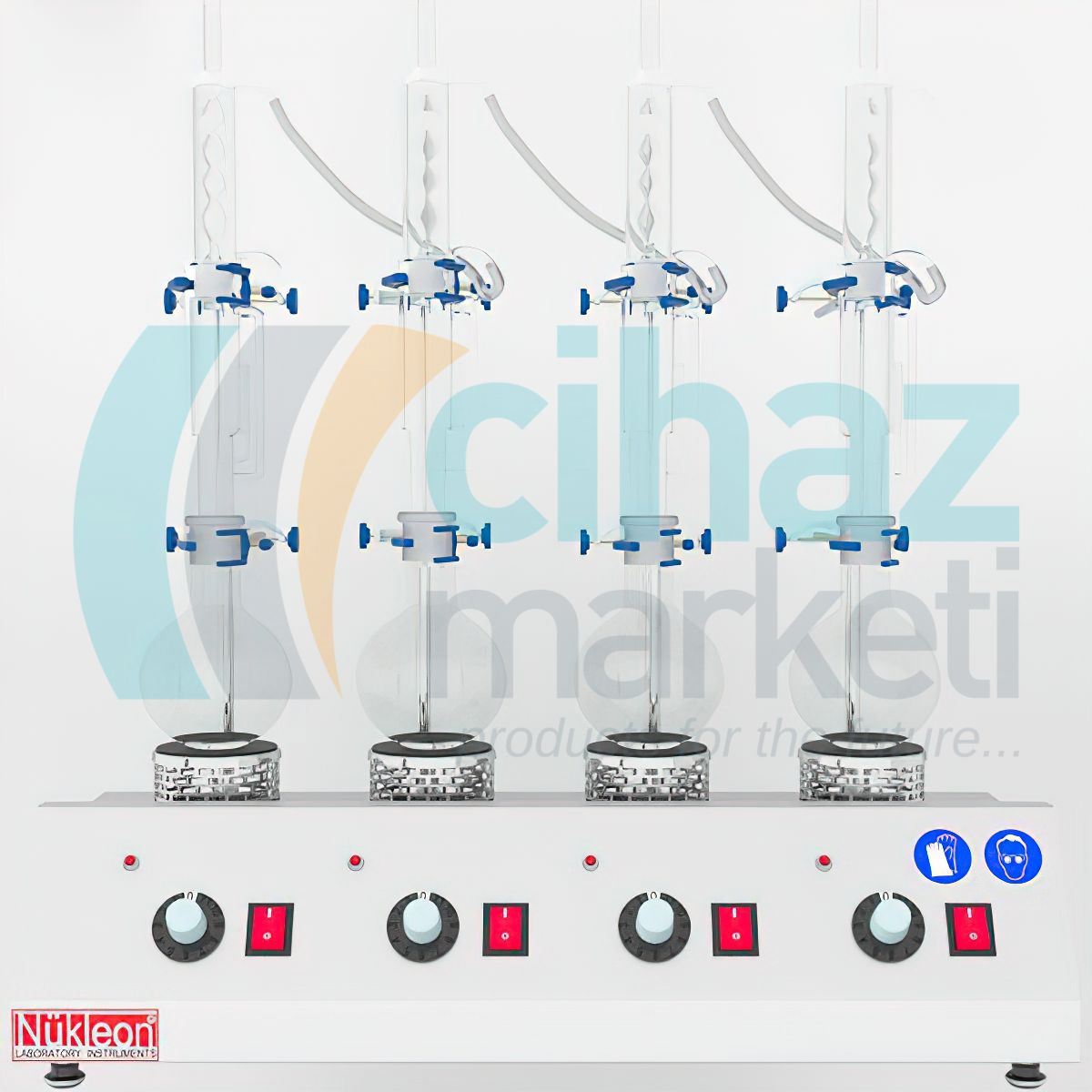 Nükleon NYC-100-4 Soxholet Yağ Tayin Cihazı, 4'lü Cam Malzeme Takımı, 250 veya 500 ml Balonlar ile Çalışma Özelliği, Ayrı Ayrı Sıcaklık Ayar Düğmesi