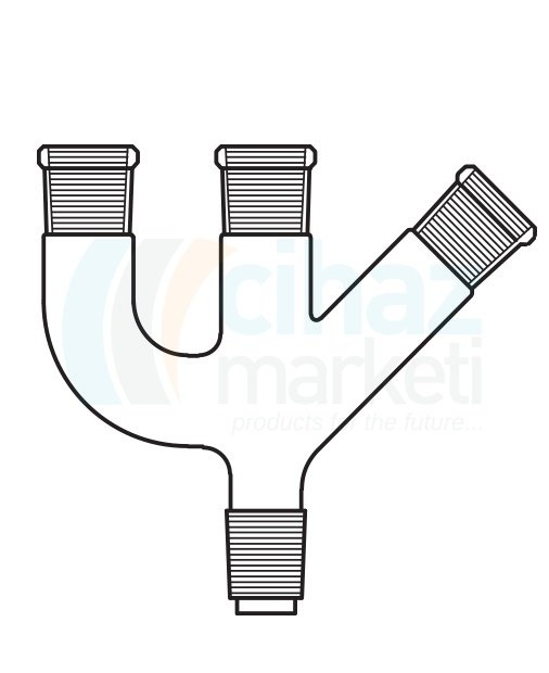 Çalışkan Cam Teknik LG012.04.2932 Distilasyon Adaptörü Üç boyunlu açılı ve paralel Dişi NS: 29/32 - Erkek NS: 29/32