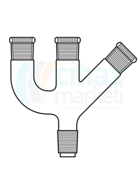 Çalışkan Cam Teknik LG012.04.2932 Distilasyon Adaptörü Üç boyunlu açılı ve paralel Dişi NS: 29/32 - Erkek NS: 29/32