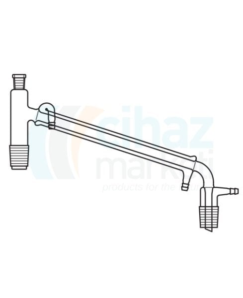 Çalışkan Cam Teknik LG012.14.1425 Distilasyon Köprüsü, Termometre girişli, Soğutuculu, Vakum çıkışlı Dişi NS: 14,5/23 - Erkek NS: 29/32