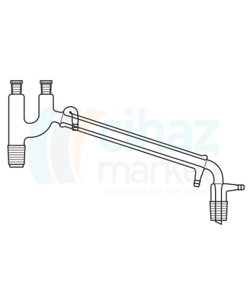 Çalışkan Cam Teknik LG012.15.1404 Distilasyon Köprüsü, Termometre girişli, Soğutuculu, Vakum çıkışlı, Claisen tipi Dişi NS: 14,5/23 - Erkek NS: 29/32