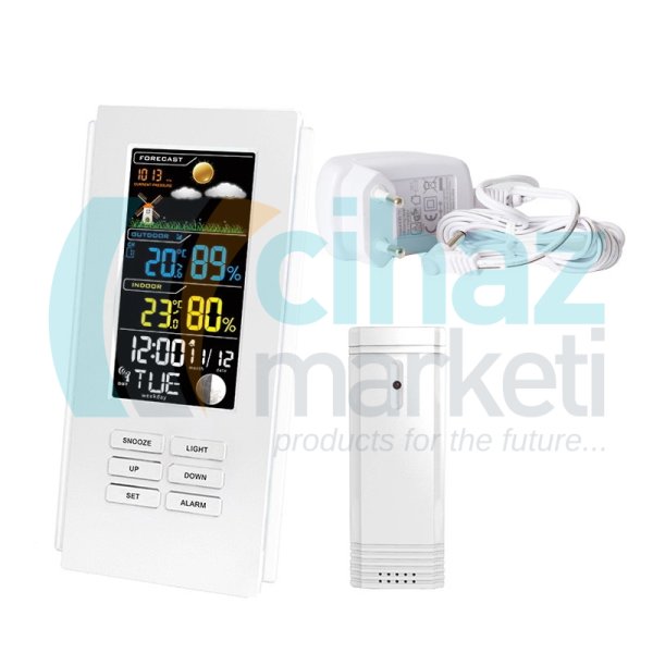 CMT-WS35S Dijital İç Dış Termometre - Wireless Hava Takip Sistemi - İç ve Dış Mekan Sıcaklık, Nem, Hava Durumu Ölçer – Beyaz