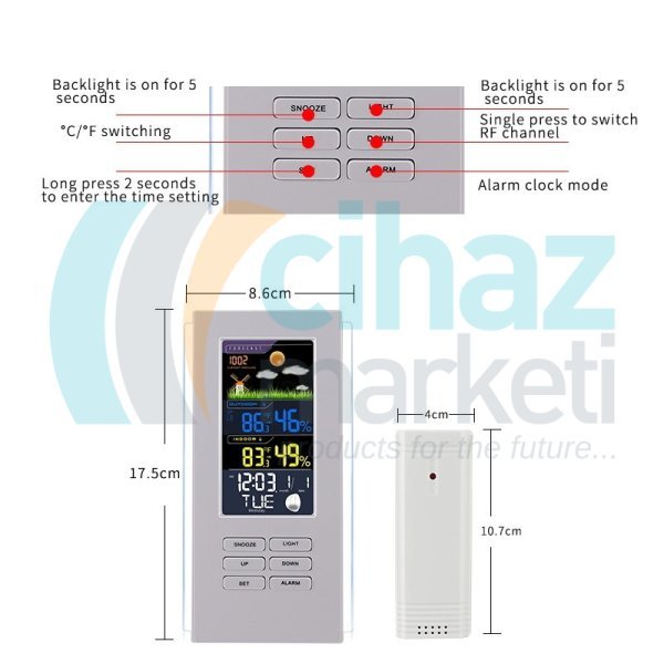 CMT-WS35S Dijital İç Dış Termometre - Wireless Hava Takip Sistemi - İç ve Dış Mekan Sıcaklık, Nem, Hava Durumu Ölçer – Beyaz