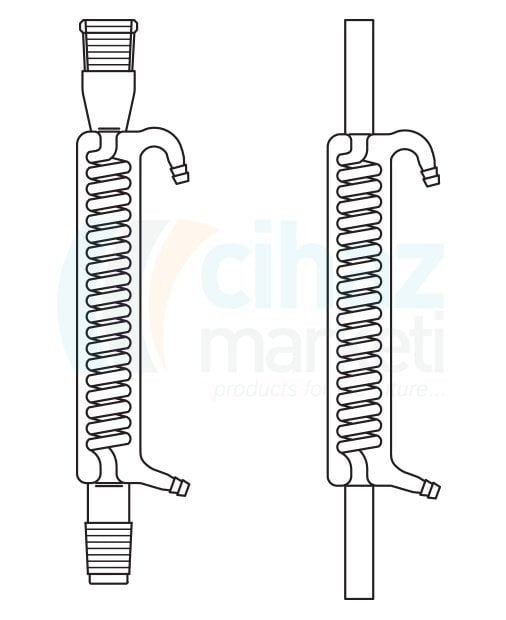 Çalışkan Cam Teknik LG013.03.0300  Spiralli soğutucu, Çift Şilifli NS: 29/32, Ceket Boyu 300 mm