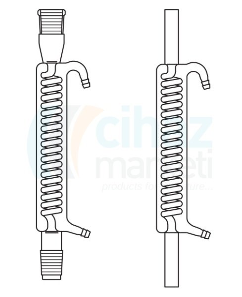 Çalışkan Cam Teknik LG013.03.0300  Spiralli soğutucu, Çift Şilifli NS: 29/32, Ceket Boyu 300 mm
