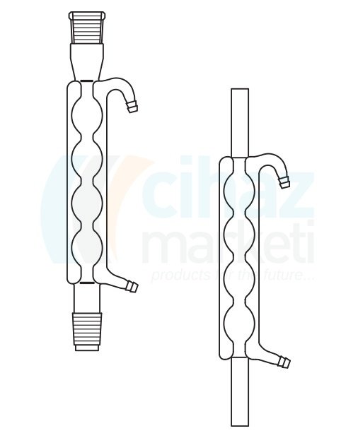 Çalışkan Cam Teknik LG013.05.4029 Bullu (Allihn) soğutucu, Çift Şilifli NS: 29/32, Ceket Boyu 400 mm