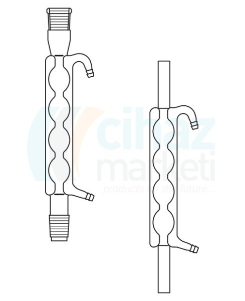 Çalışkan Cam Teknik LG013.05.4029 Bullu (Allihn) soğutucu, Çift Şilifli NS: 29/32, Ceket Boyu 400 mm