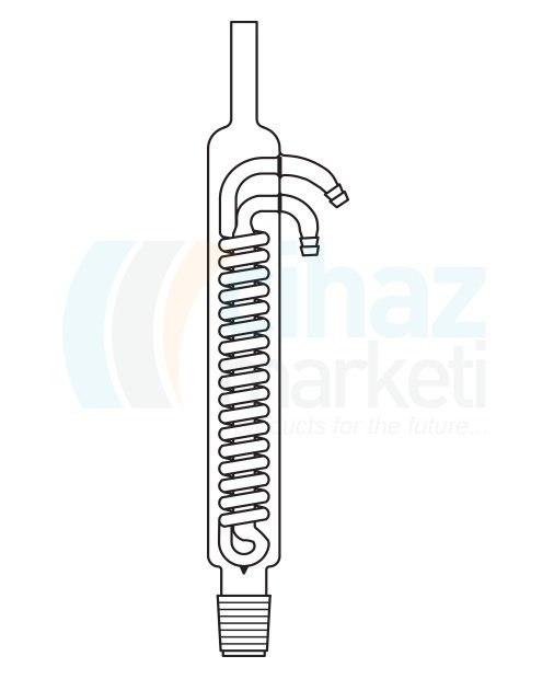 Çalışkan Cam Teknik LG013.07.2014 Dimroth soğutucu, tek şilifli NS:14,5/23, Ceket Boyu 200 mm