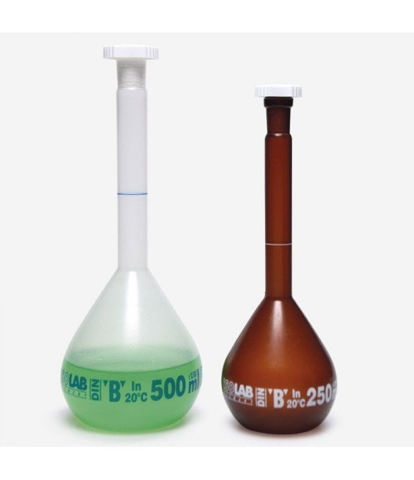 ISOLAB 014.13.250 balon joje - P.P - amber - B kalite - beyaz skala - 250 ml - NS 14/23