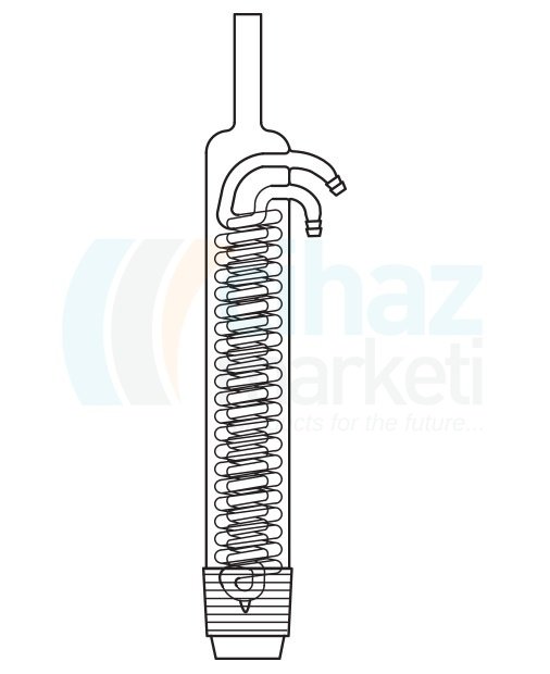Çalışkan Cam Teknik LG013.09.4540 Dimroth soğutucu, İçiçe iki spiralli, tek şilifli NS:45/40, Ceket Boyu300 mm