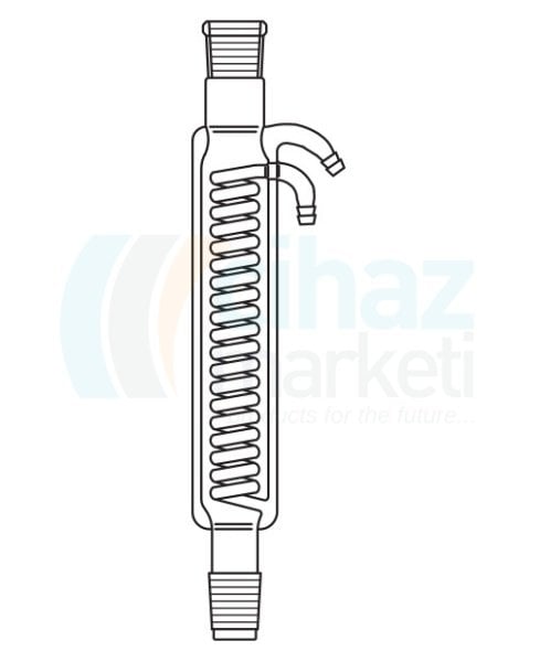 Çalışkan Cam Teknik LG013.10.2529 Çift ceketli (Intensif) soğutucu, çift şilifli NS: 29/32, Ceket Boyu 250 mm