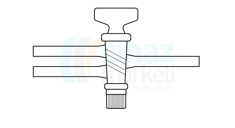 Çalışkan Cam Teknik LG002.03.0188 İki Yollu Cam Musluk ,Vidalı ve Contalı NS : 18,8, 4 mm Delik Çapı
