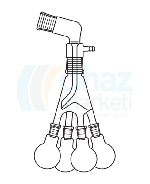 Çalışkan Cam Teknik LG016.01.0250 Distilasyon fraksiyonları toplama başlığı, Bredt tipi, 105° Üst Dişi NS: 29/32- Merkez Erkek NS: 29/32- Alt Erkek NS: 14.5/23, 250 ml Balon Hacmi