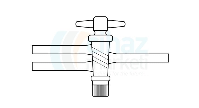 Çalışkan Cam Teknik LG002.04.0145 İki Yollu PTFE Musluk ,Vidalı ve Contalı NS : 14,5, 2.5 mm Delik Çapı