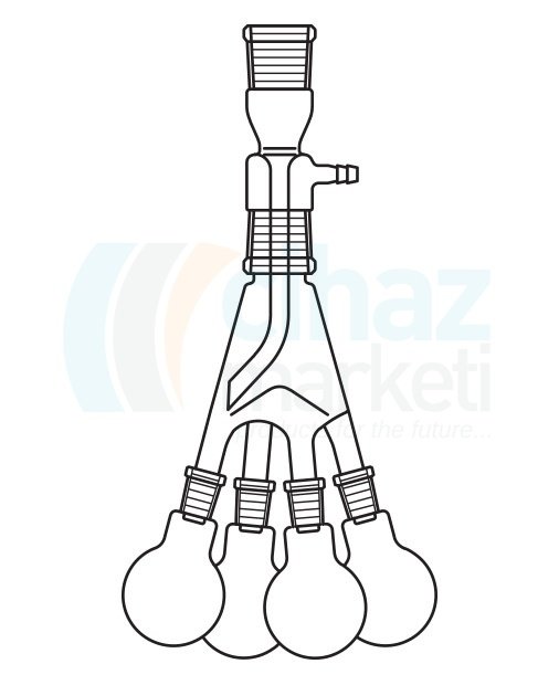 Çalışkan Cam Teknik LG016.02.0050 Distilasyon fraksiyonları toplama başlığı, Bredt tipi, Dik Üst Dişi NS: 14.5/23 - Merkez Erkek NS: 19/26- Alt Erkek NS: 14.5/23, 50ml Balon Hacmi