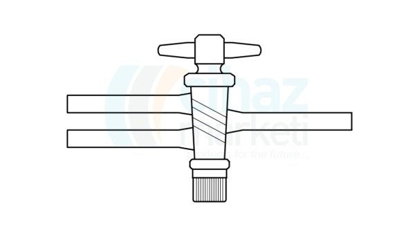 Çalışkan Cam Teknik LG002.04.0188 İki Yollu PTFE Musluk ,Vidalı ve Contalı NS : 18,8, 4 mm Delik Çapı