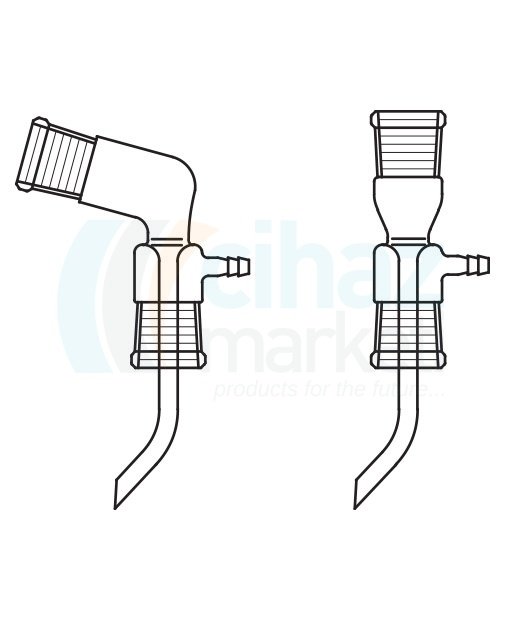 Çalışkan Cam Teknik LG016.04.1419  Distilasyon fraksiyonları toplama başlığı, Yedek parçaları (Vakum Adaptörleri), 105º Üst Dişi NS: 14,5/23 - Alt Dişi NS: 19/26