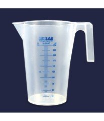 ISOLAB 026.04.903 beher - kulplu - P.P - kısa form - mavi skala - 3000 ml