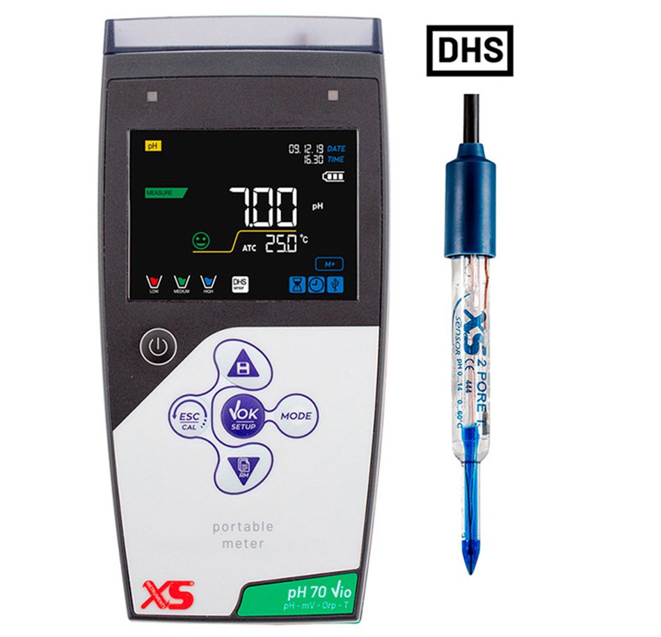 XS Instruments pH 70 Vio Taşınabilir pH Metre +  Gıda Uygulamaları İçin XS 2 Pore T DHS Dijital Penetrasyon Elektrodu