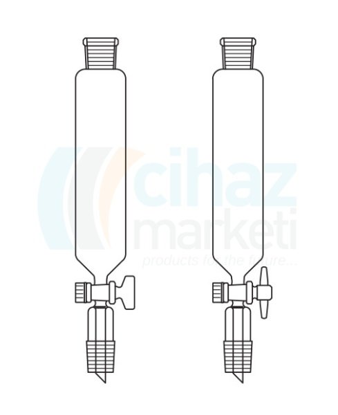 Çalışkan Cam Teknik LG019.02.1402 Silindirik tip, Damlatma hunisi, PTFE Musluk 50 ml Hacim, NS : 14,5/23, Musluk/Delik Çapı 12.5/2.5 mm