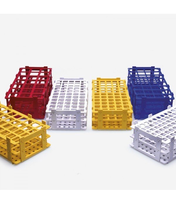ISOLAB 079.01.006R tüp standı - demonte - P.P - 21 delik - 30 mm tüpler için - kırmızı