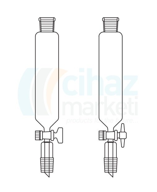 Çalışkan Cam Teknik LG019.02.1403 Silindirik tip, Damlatma hunisi, PTFE Musluk 100 ml Hacim, NS : 14,5/23, Musluk/Delik Çapı 12.5/2.5 mm