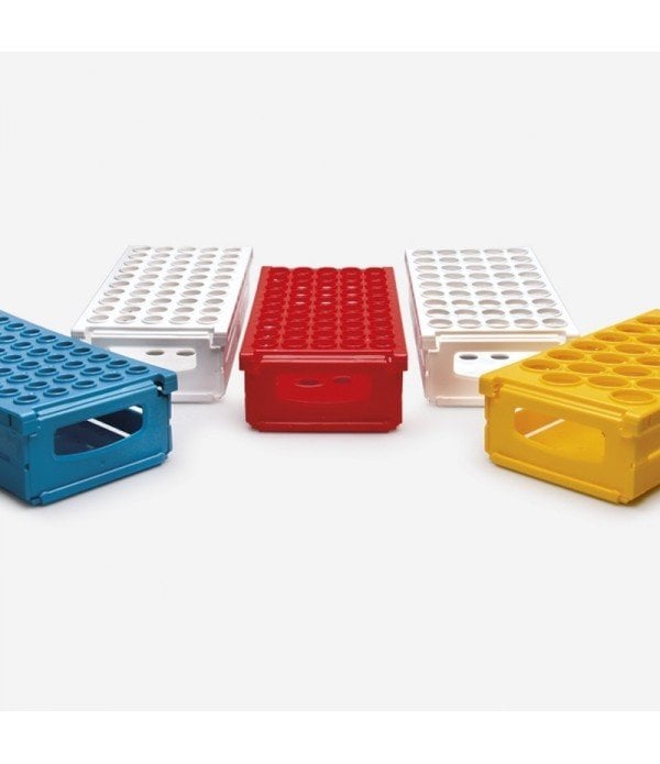 ISOLAB 079.03.002W tüp standı - katlanabilir - 50 delik - 16 mm tüpler için - beyaz