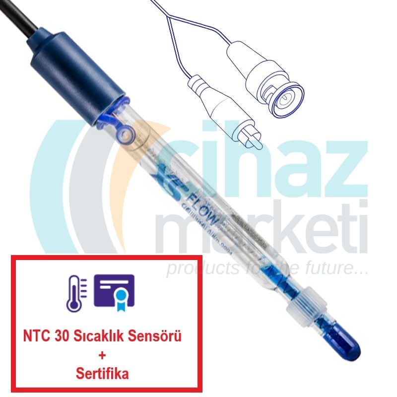 XS Instruments FLOW Temp BNC pH Elektrotu Viskoz ve Düşük İyon Numuneleri İçin 0…14 pH / -10…80 °C