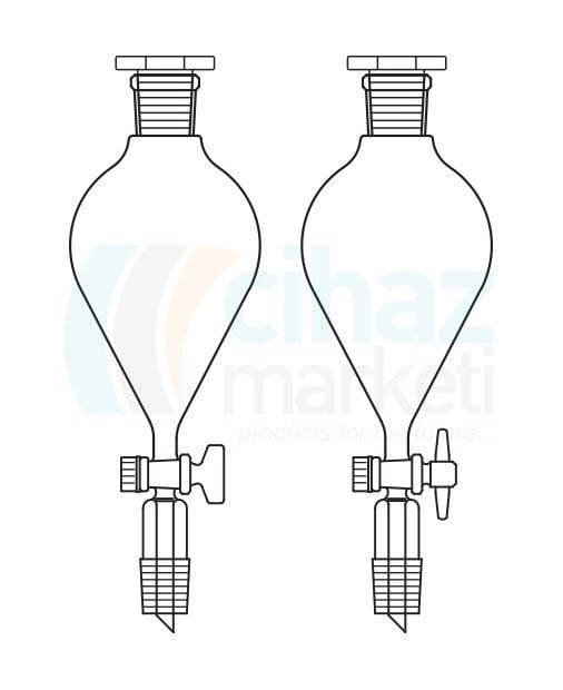 Çalışkan Cam Teknik LG019.07.2905 Damlatma hunisi, Armudi tip, Cam Musluklu 1000 ml Hacim, NS: 29/32