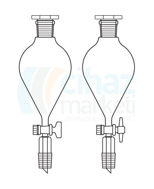 Çalışkan Cam Teknik LG019.08.2901  Damlatma hunisi, Armudi tip, PTFE Musluklu 50 ml Hacim, NS: 29/32