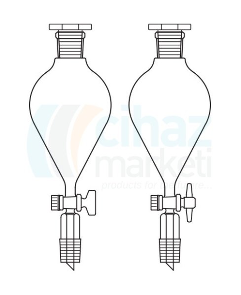 Çalışkan Cam Teknik LG019.08.2901  Damlatma hunisi, Armudi tip, PTFE Musluklu 50 ml Hacim, NS: 29/32