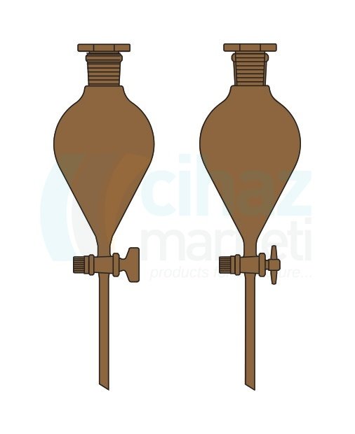 Çalışkan Cam Teknik LG019.11.1901 Ayırma hunisi, Armudi tip, Amber renk, Cam Musluk 50 ml Hacim, NS: 19/26, Musluk/Delik Çapı 12.5/2.5 mm