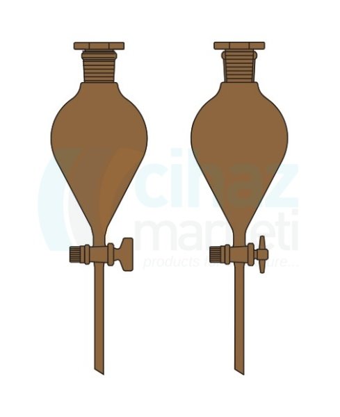 Çalışkan Cam Teknik LG019.12.2902 Ayırma hunisi, Armudi tip, Amber renk, PTFE Musluk 500 ml Hacim, NS: 29/32, Musluk/Delik Çapı 14.5/4.0 mm