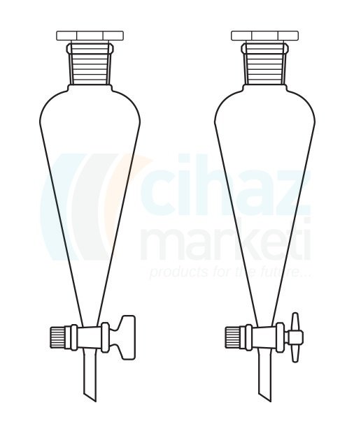Çalışkan Cam Teknik LG019.13.2901 Ayırma hunisi, Konik tip, Cam Musluk 250 ml Hacim, NS: 29/32, Musluk/Delik Çapı 14.5/4.0 mm
