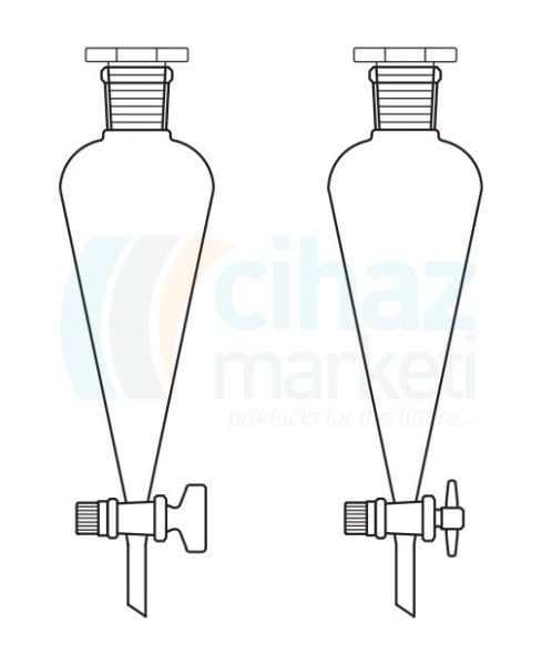 Çalışkan Cam Teknik LG019.14.1901  Ayırma hunisi, Konik tip, PTFE Musluk 50 ml Hacim, NS: 19/26, Musluk/Delik Çapı 12.5/2.5 mm