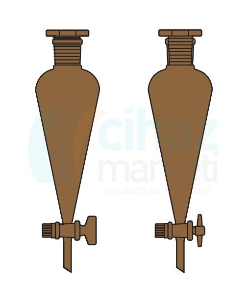 Çalışkan Cam Teknik LG019.15.1901  Ayırma hunisi, Konik tip, Amber renk, Cam Musluk 50 ml Hacim, NS: 19/26, Musluk/Delik Çapı 12.5/2.5 mm