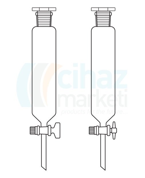 Çalışkan Cam Teknik LG019.18.2904 Ayırma hunisi, Silindirik tip, PTFE Musluk 2000 ml Hacim, NS: 29/32, Musluk/Delik Çapı 18.8/6.0 mm
