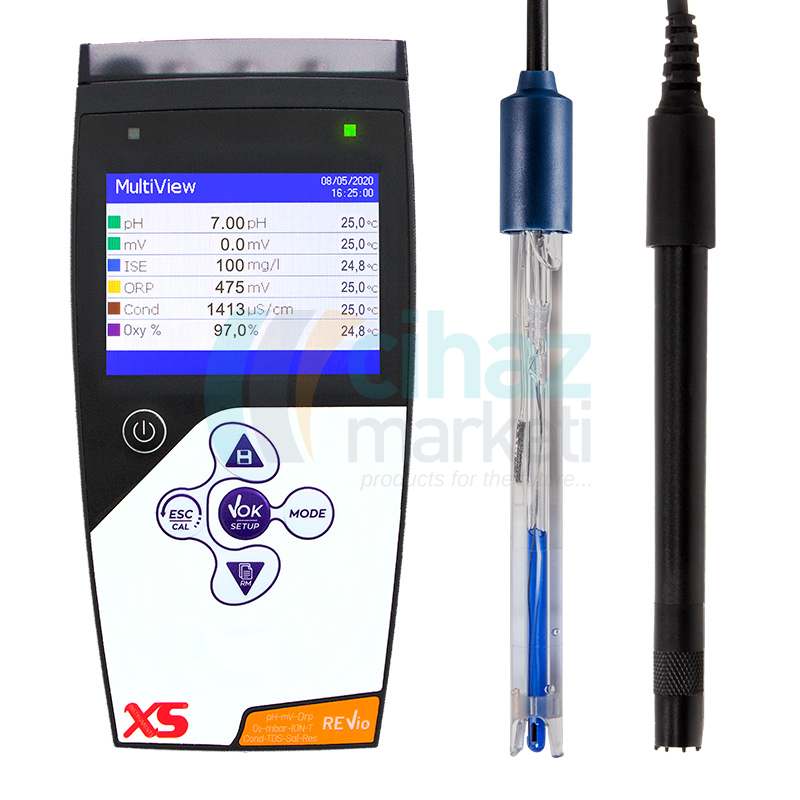 XS Instruments Revio Taşınabilir Multiparametre Ölçer + XS 201 T pH Elektrotu + DO7/3MT Polarografik Çözünmüş Oksijen Sensörü