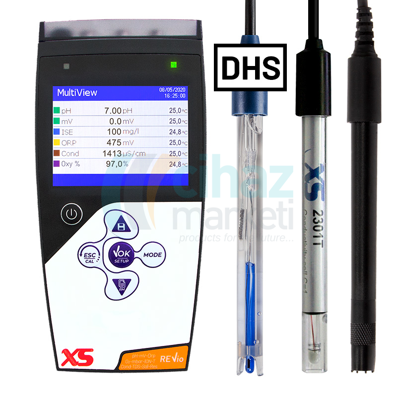 XS Instruments Revio Taşınabilir Multiparametre Ölçer + XS 201 T DHS Dijital pH Elektrotu + 2301T İletkenlik Hücresi + DO7/3MT Polarografik Çözünmüş Oksijen Sensörü