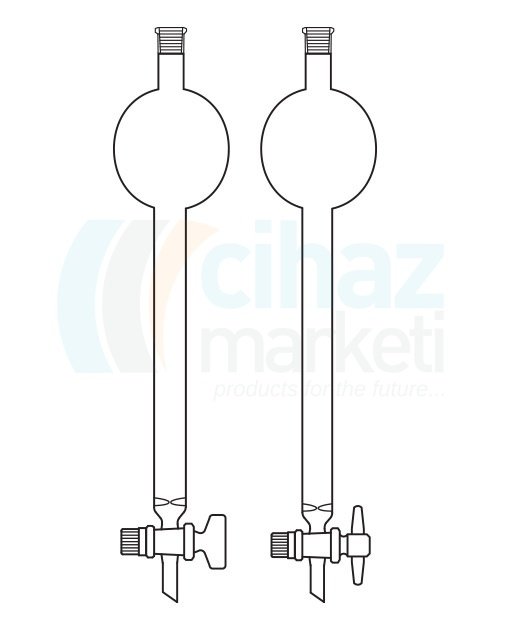 Çalışkan Cam Teknik LG020.10.1520  Kromatografi Kolonu, Hazneli Kolon, PTFE Musluklu Boru Çapı 15 mm, Boy 200 mm, 35 ml Hacim, 100 ml Rezervuar Hacmi