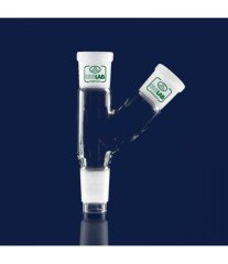 ISOLAB 065.42.001 adaptör - çoklu - 2 boyunlu - yukarı açılı - dişi şilif & erkek şilif : NS 14/23 - yukarı açılı dişi şilif : NS 14/23