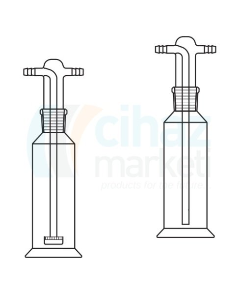 Çalışkan Cam Teknik LG023.05.0100  Gaz Yıkama Şişesi, Başlıklı, Filtreli 100 ml Hacim